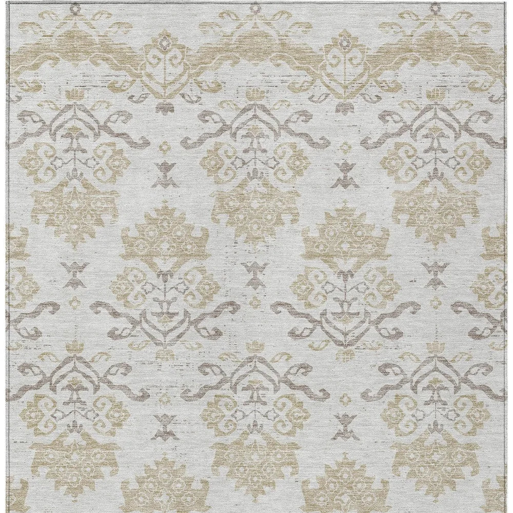 Homeroots 3' X 5' Ivory Beige And Taupe Oriental Washable Indoor Outdoor Area Rug