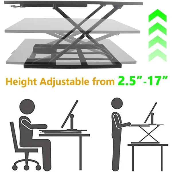 Adjustable Height Ergonomic Standing Desk Foldable and Easy Move Large Wide Rising Tabletop for Laptop Home Office Black FCJ