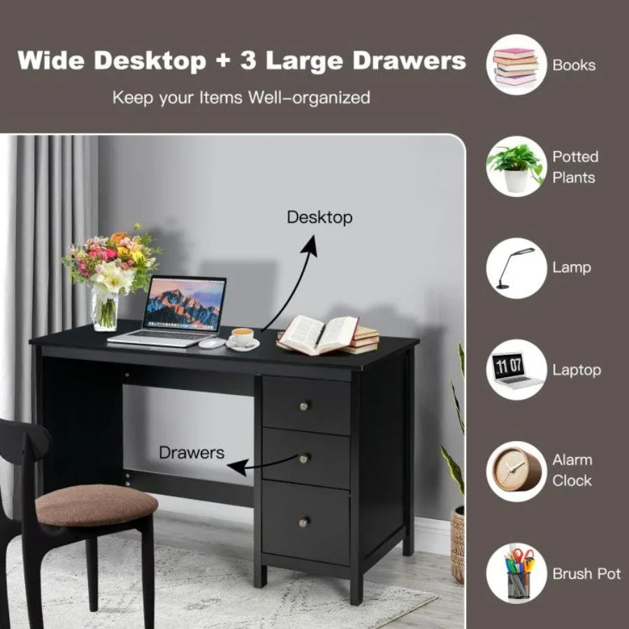 3Drawer Home Office Study Computer Desk with Spacious Desktop