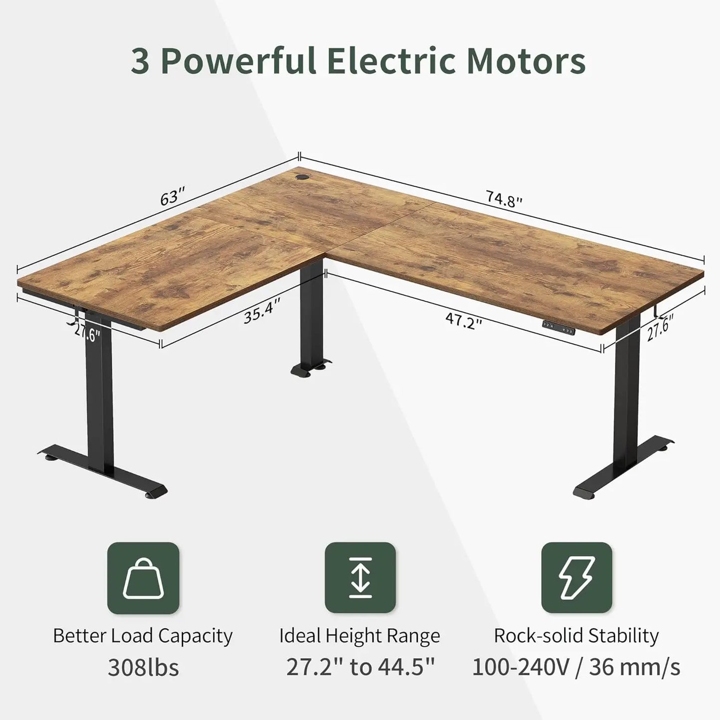 Fezibo 75 Inches, Supports Over 300Lbs, Large L Shaped Standing Desk, Electric Height Adjustable L Shaped Desk, Suitable For