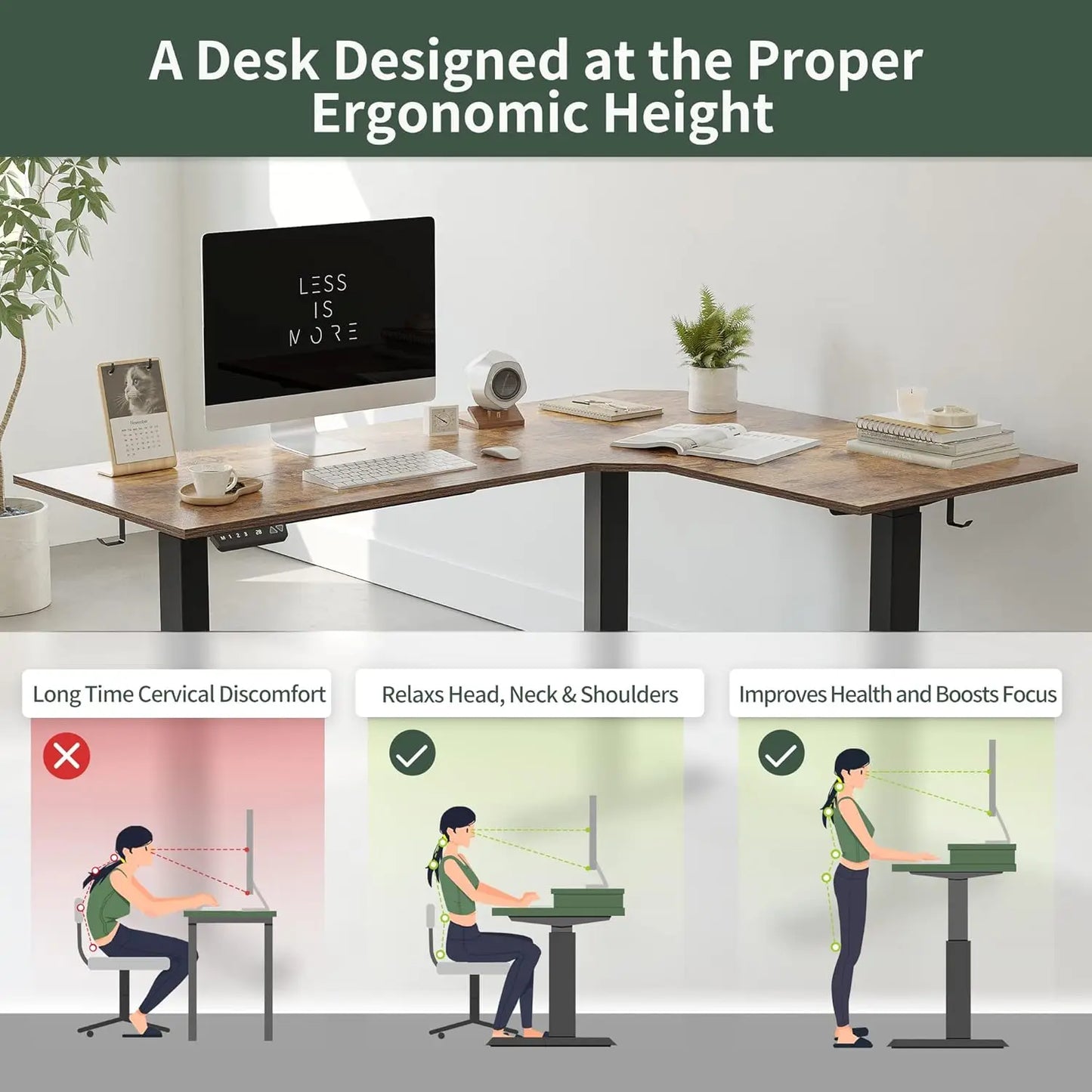 Fezibo 75 Inches, Supports Over 300Lbs, Large L Shaped Standing Desk, Electric Height Adjustable L Shaped Desk, Suitable For