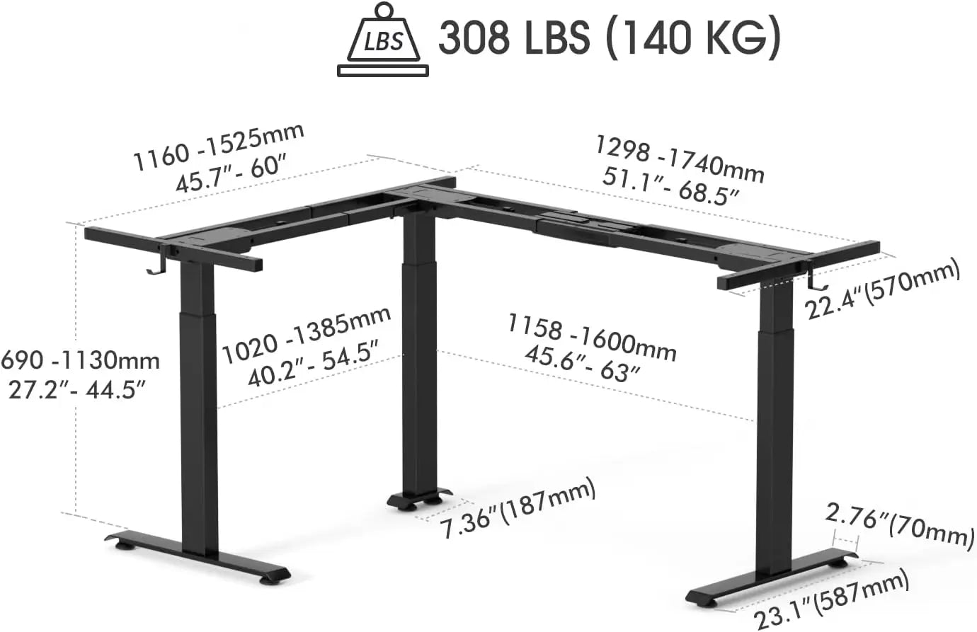 Fezibo 75 Inches, Supports Over 300Lbs, Large L Shaped Standing Desk, Electric Height Adjustable L Shaped Desk, Suitable For
