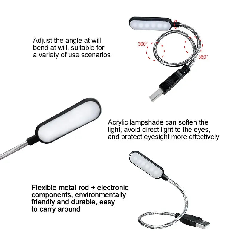 1PC Mini USB LED Light Book Light Flexible Reading Lamp Portable Night Light For Power Bank Laptop Notebook PC Computer
